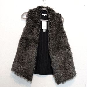 Joseph A Grey Combo Faux Fur Knit Open Vest sz L